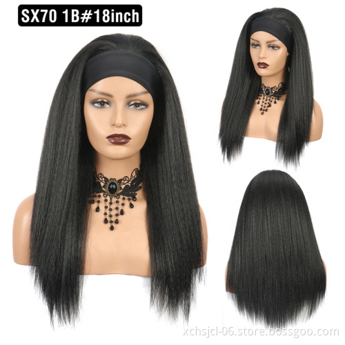 Kinky Straight Headband Wigs Yaki Straight Synthetic Hair Wig Machine Made Wigs18-22 inch for Women